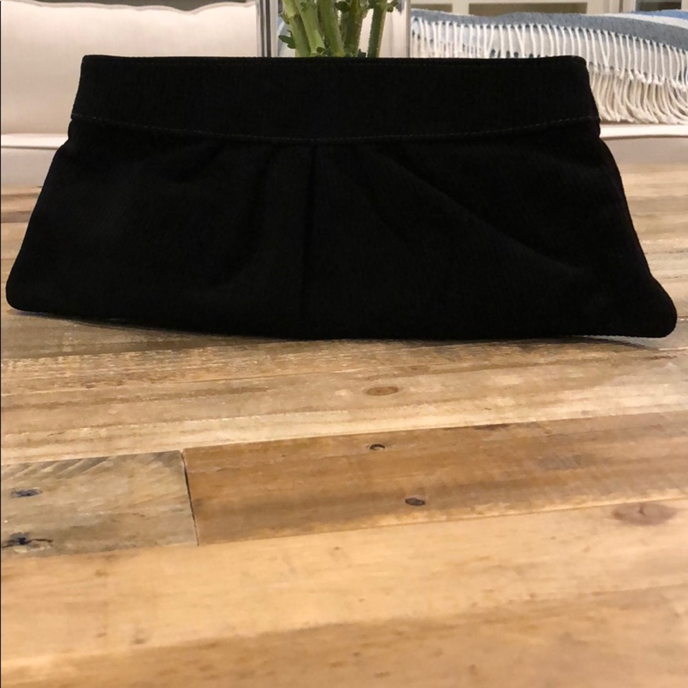 Lauren Merkin black embossed suede clutch